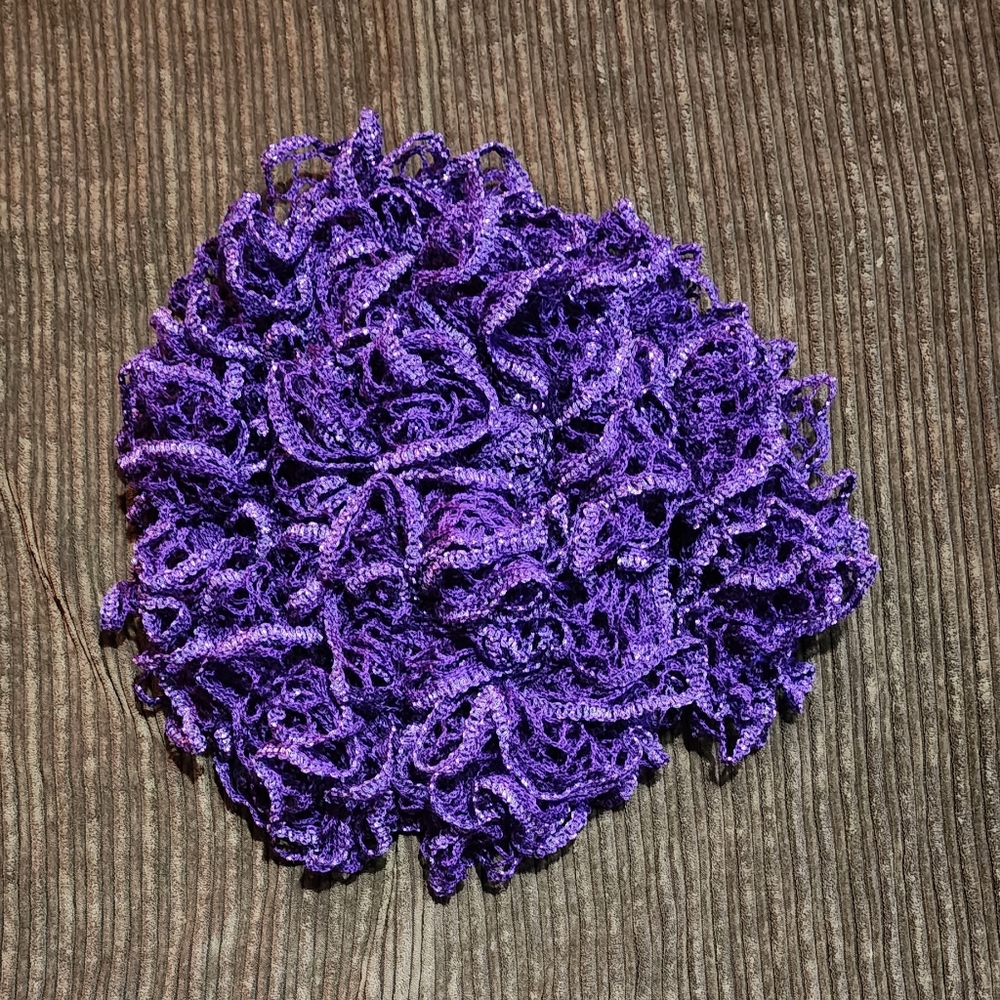 Handmade Ruffle Scarf ~ Purple Glitter